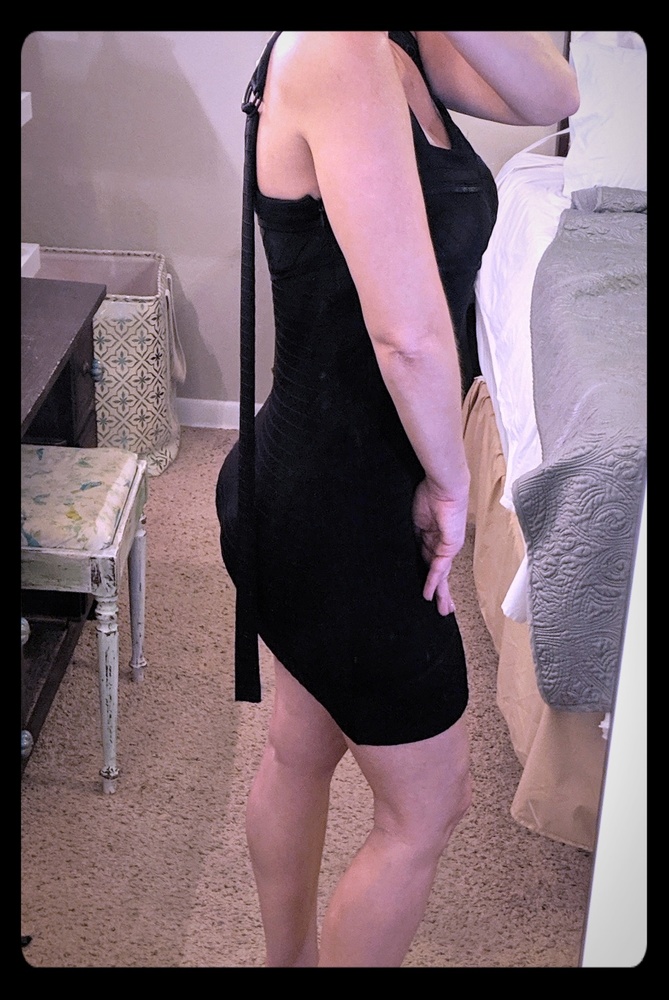 SALVAGE Little Black Dress With Leather Straps - Picture 3 of 8